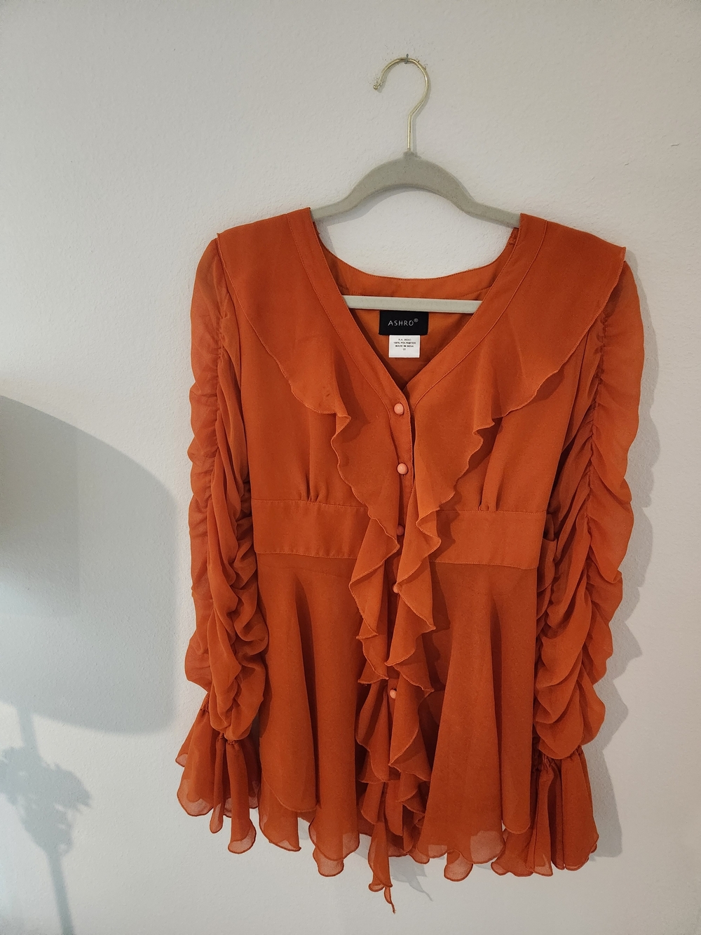 ASHRO Orange Tie-Front Ruffle Blouse - Picture 8 of 8